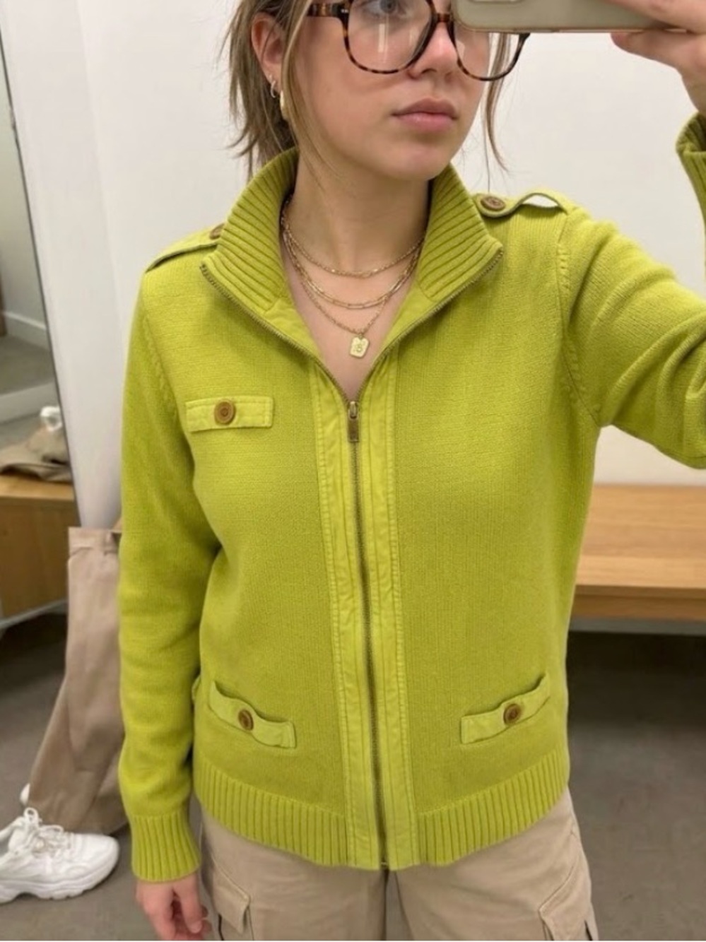 Jones New York Lime Green Zip-Front Utility Jacket